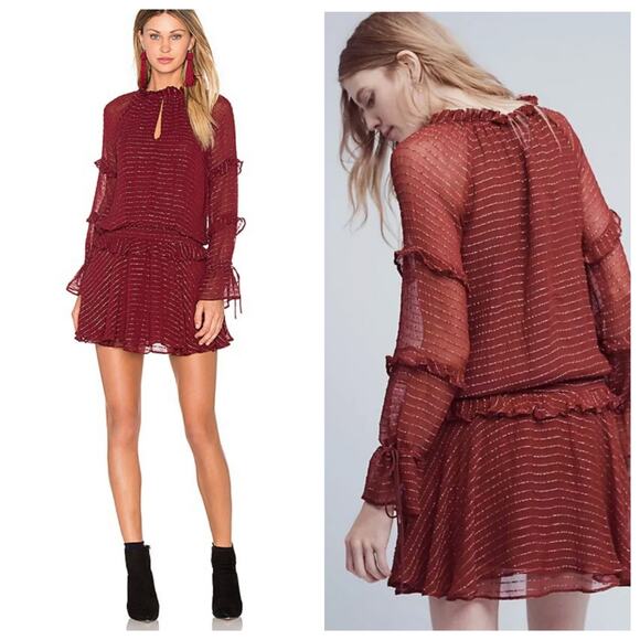 HOSS Intropia Metallic Tiered Ruffle Long Sleeves Mini Dress Holiday Christmas - Picture 1 of 16